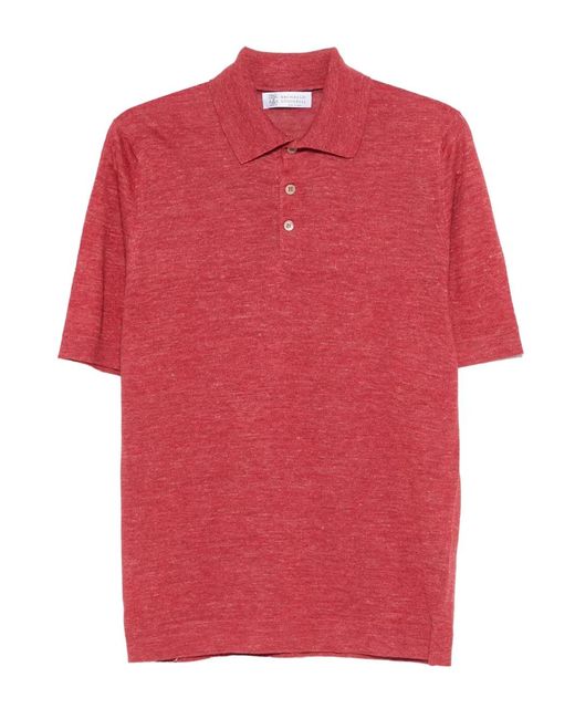 Brunello Cucinelli Button-Up Poloshirt in het Red voor heren