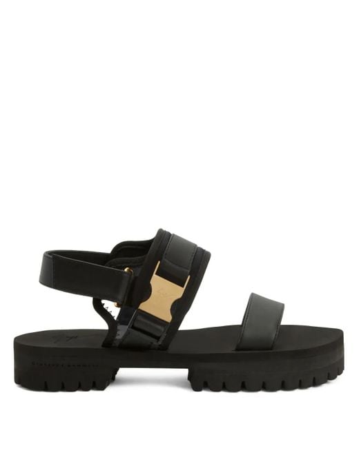 Giuseppe Zanotti Black Mederic Logo-Buckle Leather Sandals for men
