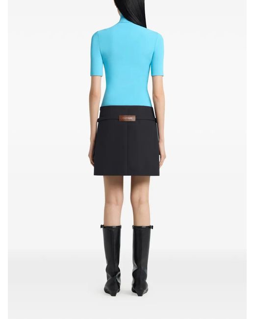 Courreges Blue Zipped Mock-Neck Top