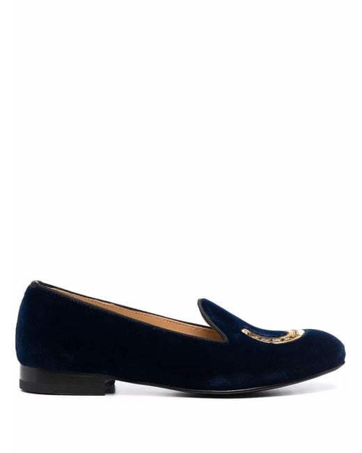 Scarosso Blue Myrtle Embroidered Velvet Loafers