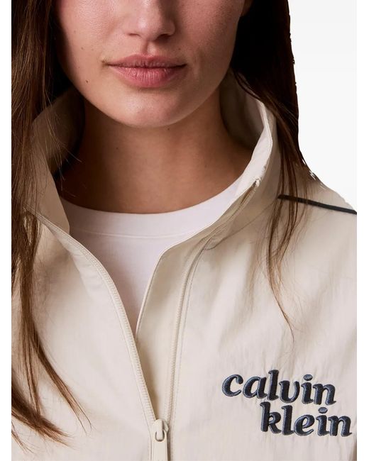 Calvin Klein White Logo-Embroidered Piped Jacket