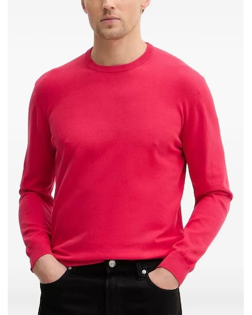 Benetton Red Round-Neck Cotton Sweater for men