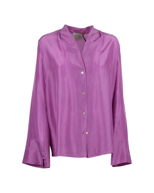 Forte_forte Purple Habotai-Silk V-Neck Shirt
