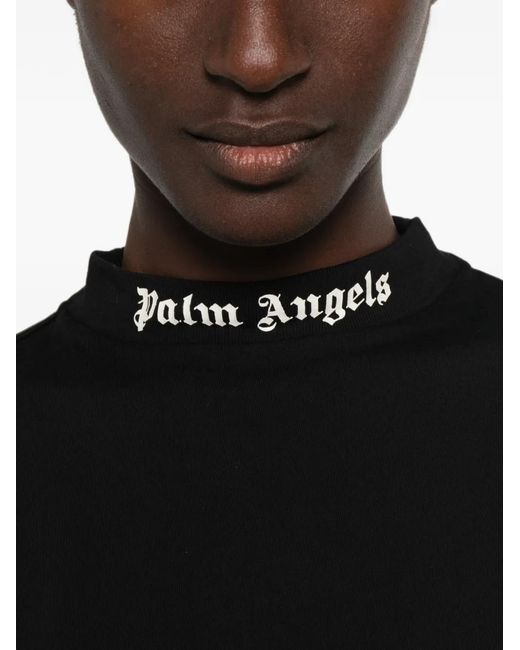 Palm Angels Black Logo-Print Cropped T-Shirt