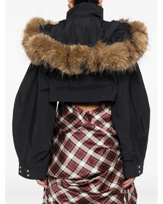 Ganni Black Fur-Trim Jacket