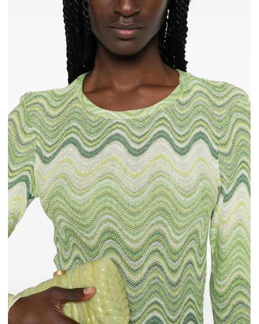 Mc2 Saint Barth Green Zigzag-Knit Long-Sleeve Dress