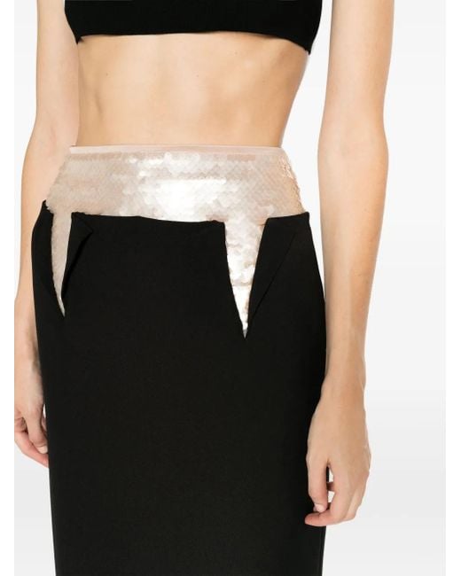 V:PM ATELIER Black Nerida Double-Waist Sequin Maxi Skirt