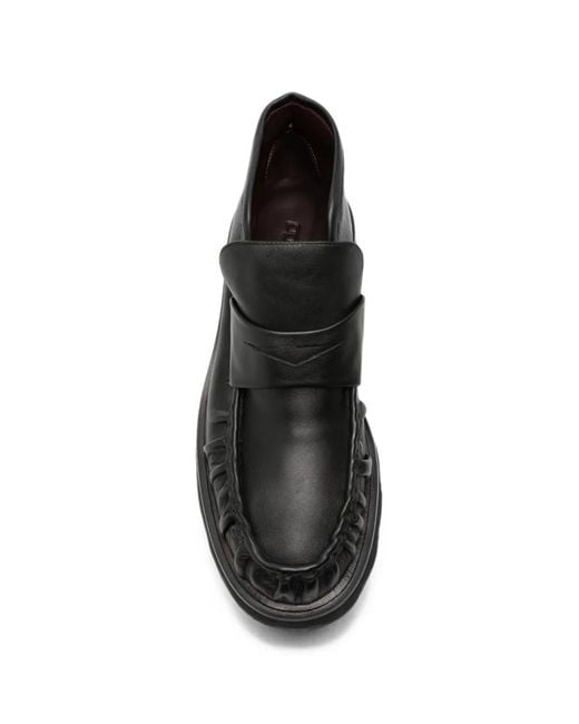 Pomme D ́Or Black Ruched Penny Leather Ankle Boots