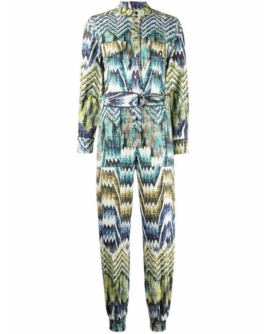 Chufy Blue Patterned Belted Jumpsuit