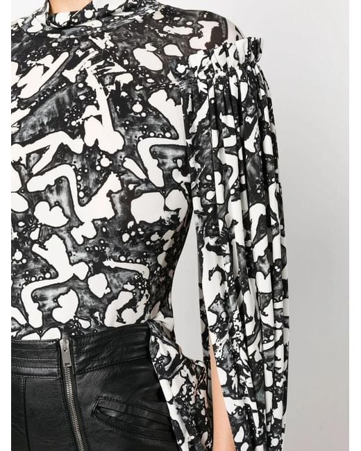 Stella McCartney Black S By S Swan-Print Slit-Sleeve Blouse