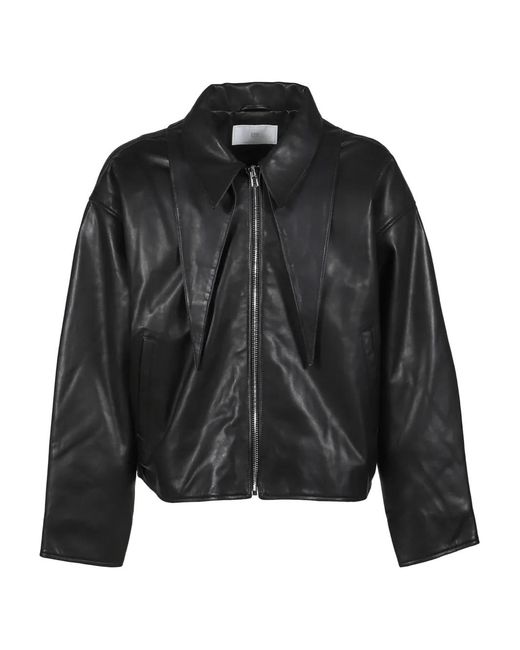 EZR Black Pointed-Collar Leather Jacket for men