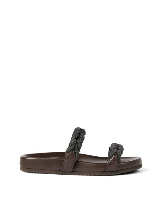 Brunello Cucinelli White Leather Sandals With Precious Braided Straps