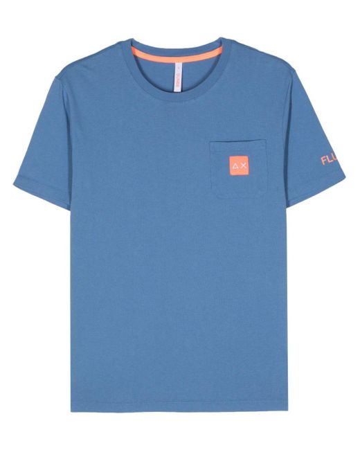 Sun 68 Blue Logo-patch Cotton T-shirt for men