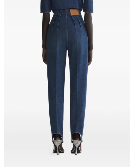 Mugler Blue Pleated Cigarette Trousers