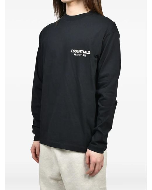 Essentials Blue Logo-Print Long-Sleeve T-Shirt for men