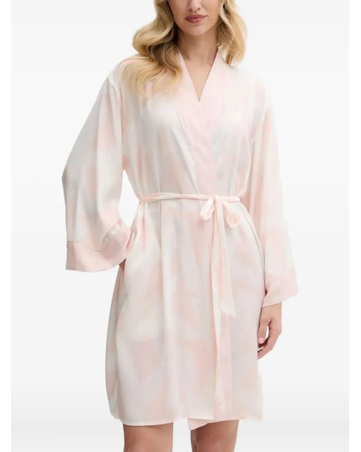 DKNY White Cloud-Print Belted Robe