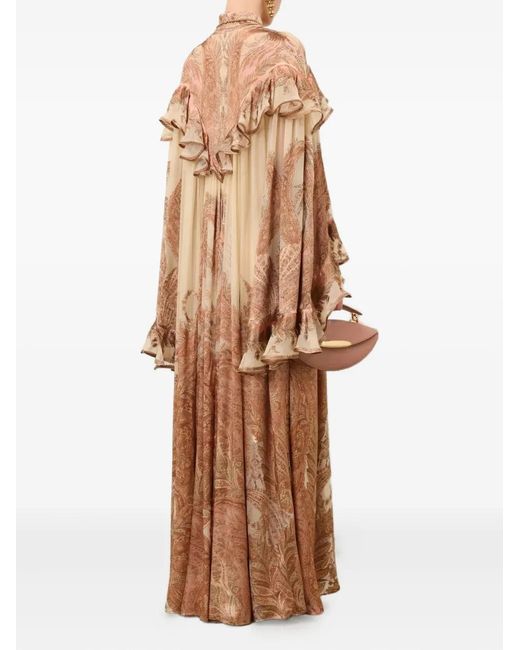 Zimmermann Natural Burnout Ruffled Paisley-Print Maxi Dress