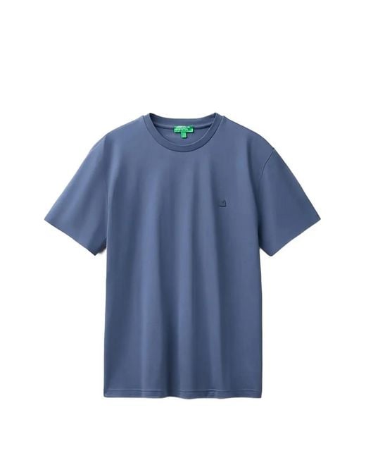Benetton Blue Logo-Embroidered T-Shirt for men