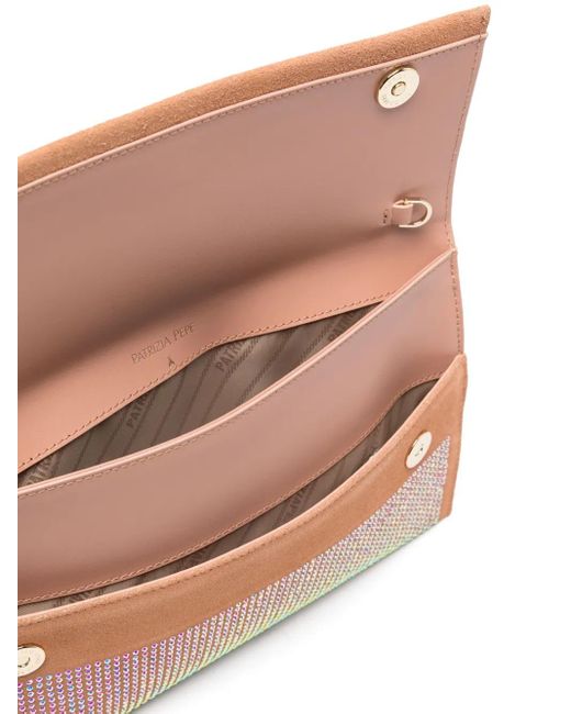 Patrizia Pepe Natural Rhinestone-Embellished Clutch Bag