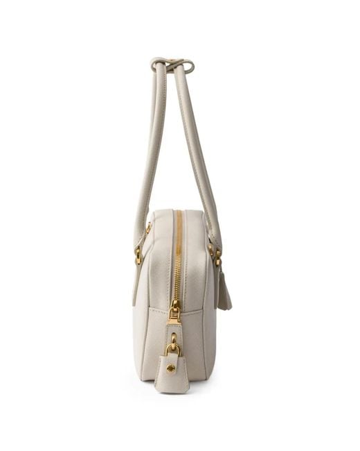Prada White Small Saffiano Leather Top-Handle Bag