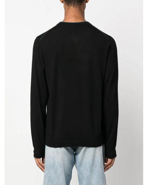 Paul Smith Black Logo-Embroidered Merino Jumper for men