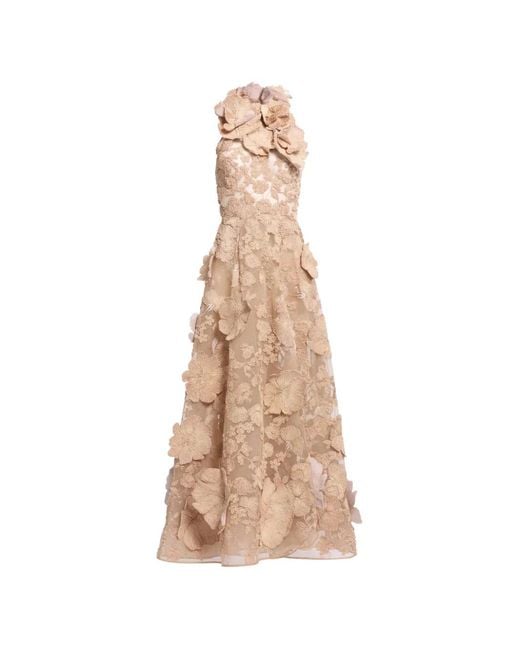Elie Saab Natural Raffia-Embroidered Tulle Maxi Dress