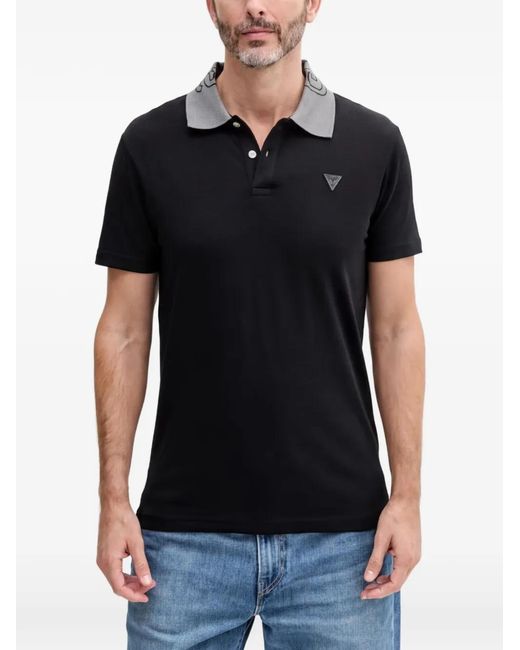 Guess Black Logo-Detail Polo Shirt for men