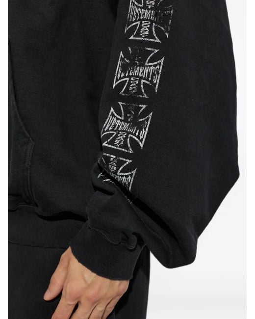 Vetements Black Logo-Print Zip-Up Hoodie for men