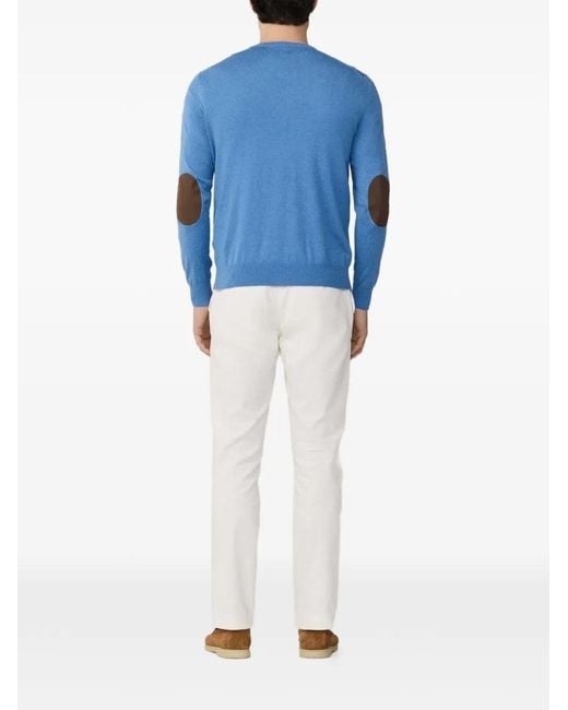 Hackett Blue Elbow-Patch Crew-Neck Sweater for men