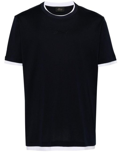 Brioni Black Logo-embroidered Cotton T-shirt for men