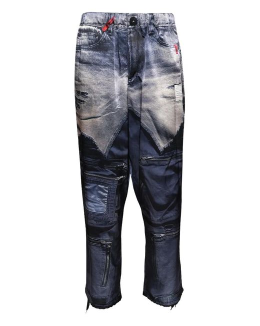 Maison Mihara Yasuhiro Blue Trompe L'Oeil Trousers for men