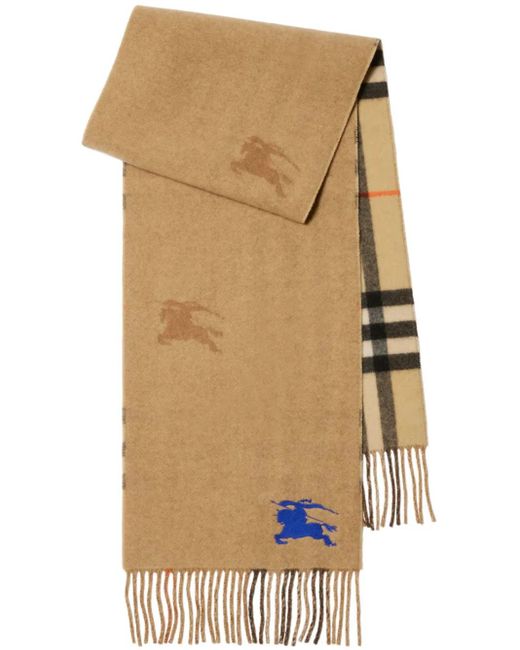 Burberry Natural Reversible Ekd Check Cashmere Scarf Accessories