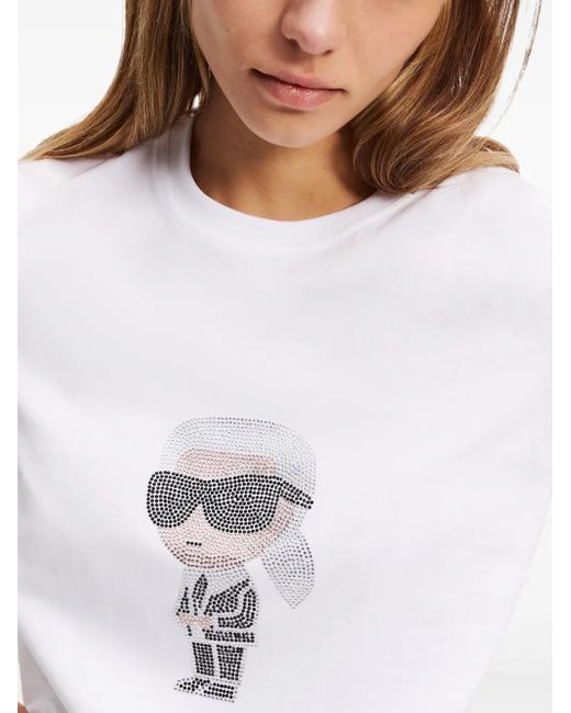Karl Lagerfeld White Ikon Rhinestone T-Shirt