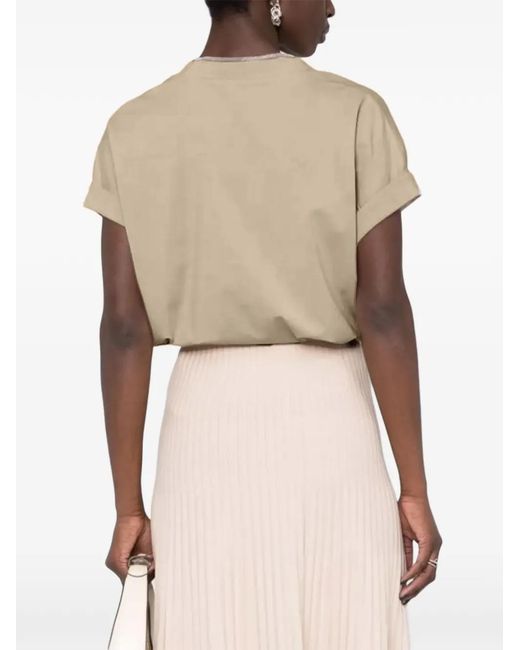 Brunello Cucinelli Pink V-Neck Stretch-Cotton T-Shirt