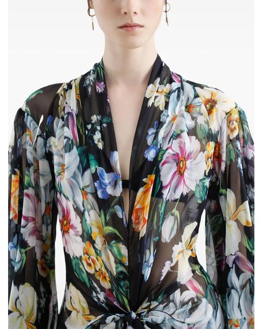 Dolce & Gabbana Blue Floral-Print Long Dress