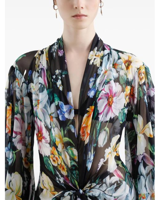 Dolce & Gabbana Blue Floral-Print Long Dress