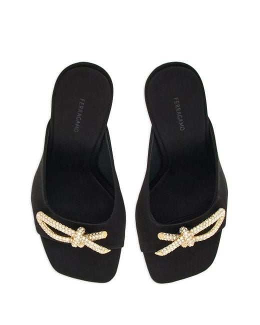 Ferragamo Black 105Mm Crystal-Embellished Bow-Detailing Sandals