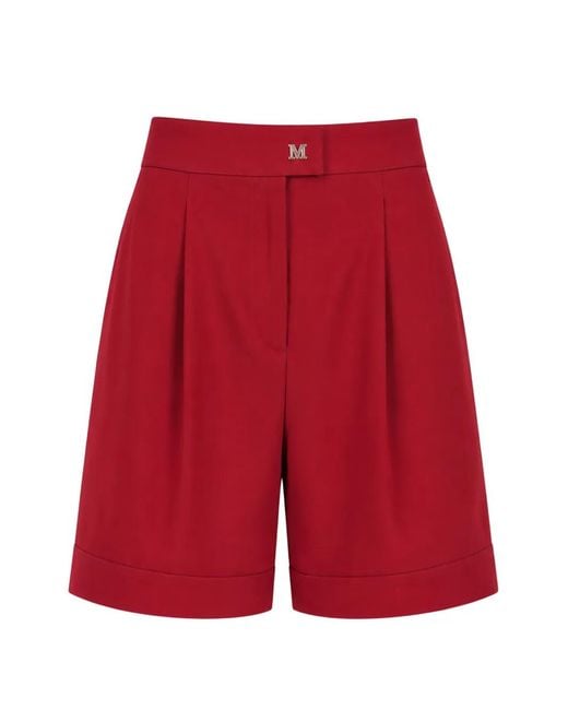 Max Mara Red Short Plissé À Plaque Logo