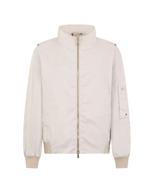 Moorer White High-Neck Bomber Jacket