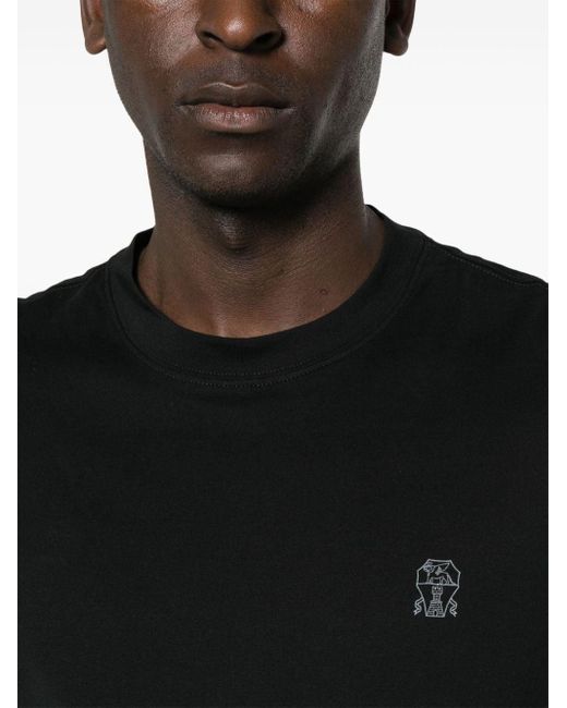 Camiseta con logo estampado Brunello Cucinelli de hombre de color Black