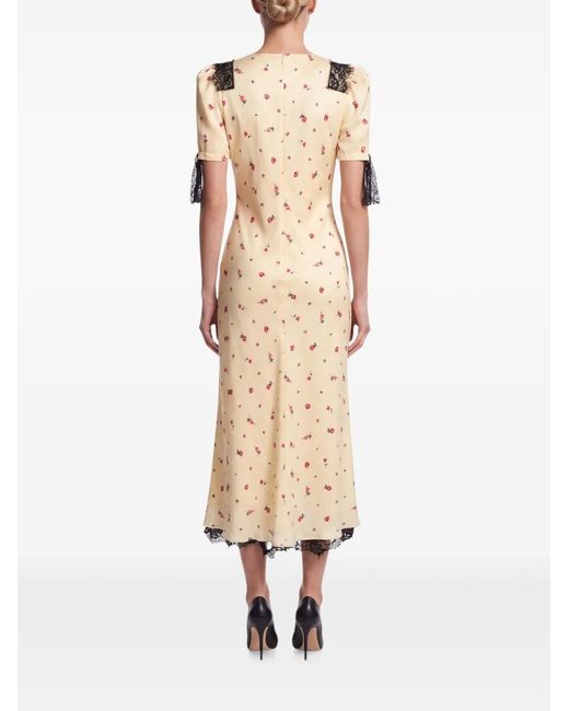 POST MERIDIEM Natural Lace-Trim Floral-Print Midi Dress