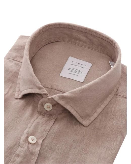 Xacus Brown Linen Button-Down Shirt for men