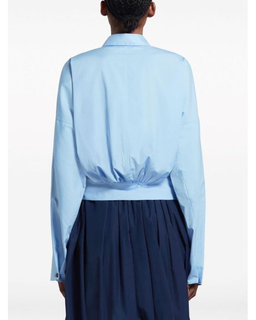 Marni Blue Long-sleeve Cropped Cotton Shirt