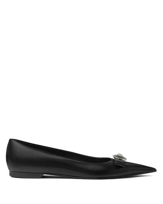 Versace Black Gianni Ribbon Leather Ballerinas