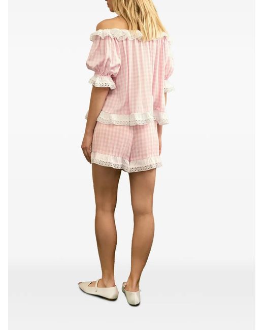 Sleeper Pink Romantica Gingham Ruffled Lounge Set