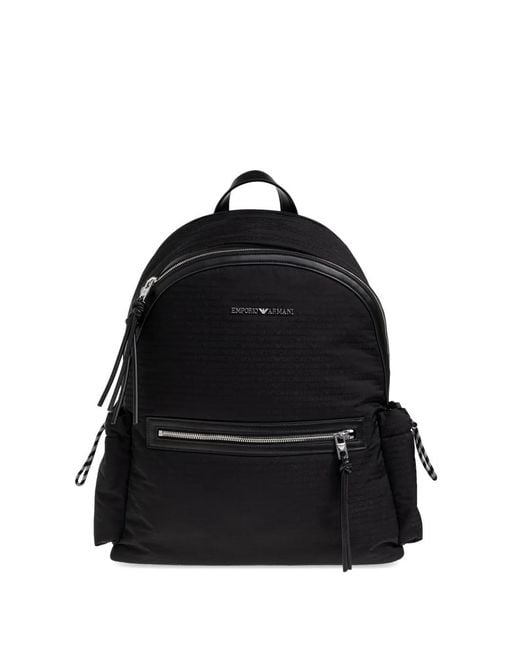 Emporio Armani Black Logo-Plaque Backpack for men