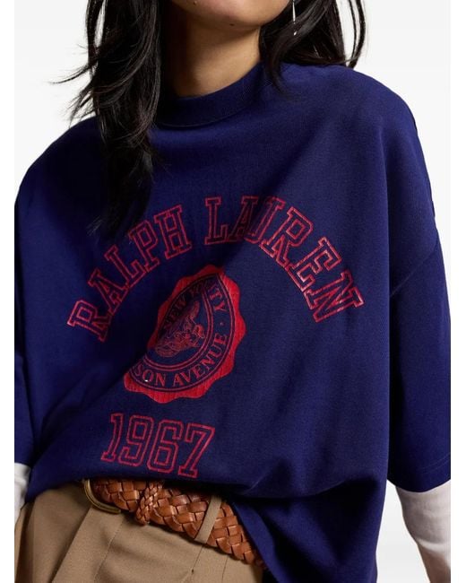 Polo Ralph Lauren Blue Logo-Print Drop-Shoulder T-Shirt