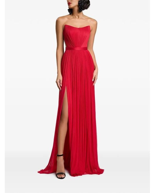 Cristallini Red Estella Pleated Silk Maxi Dress