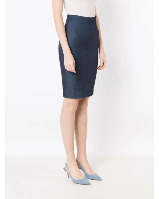Lethicia Bronstein Blue Elizabeth Pencil Midi Skirt