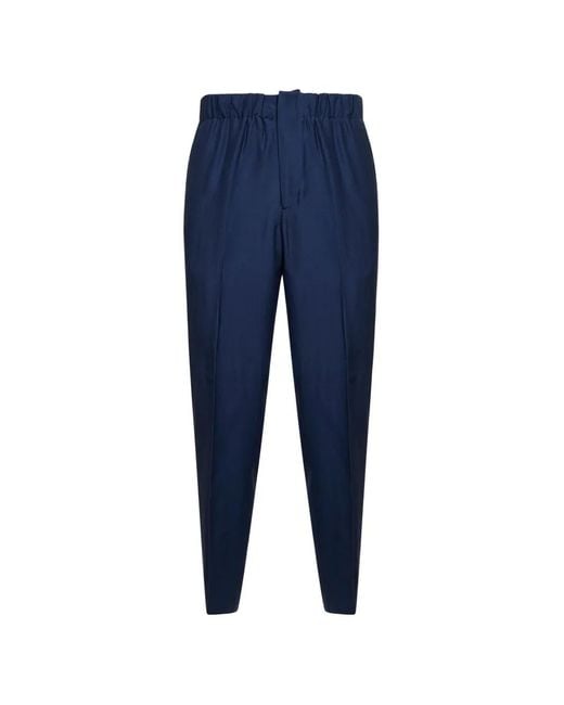 Laneus Blue Elastic-Waistband Tapered Trousers for men